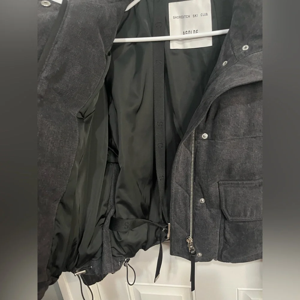 AGOLDE Relaxed 
Nova Denim Puffer In Marbled Blk (washed BIk) Puffer Jacket XS - Picture 15 of 16